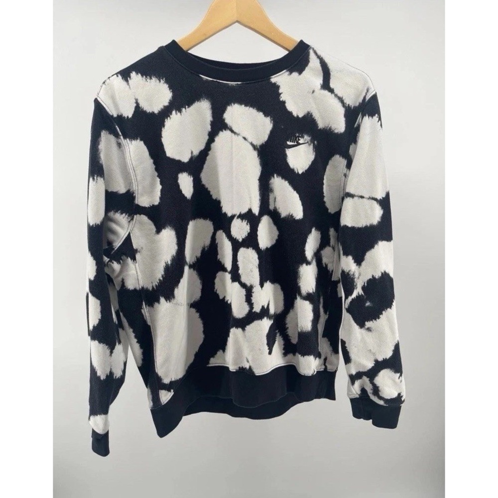 Nike Mens M Black White Abstract Cloud Tie Dye Crewneck Sweatshirt CU4344-010